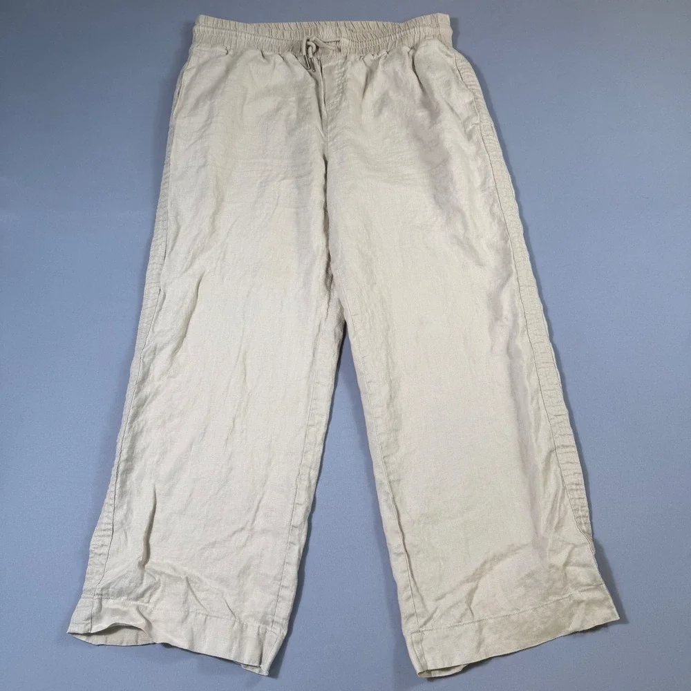 Quince Wide Leg Linen Blend Pants in Light Beige/Cream